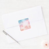 Vintage strand zonsondergang palmbomen pastel vierkante sticker (Envelop)