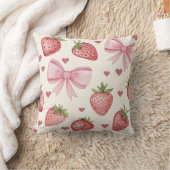Vintage Strawberry and Pink Bows Coquette Pillow Kussen (Deken)