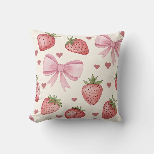Vintage Strawberry and Pink Bows Coquette Pillow Kussen (Voorkant)