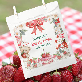 Vintage Strawberry Berry First Birthday  Bedankzakje