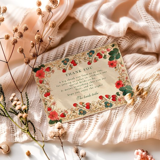 Vintage Strawberry Botanical Bridal Shower Bedankkaart