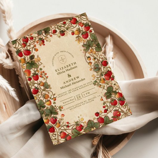 Vintage Strawberry Garden Wedding Kaart