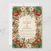Vintage Strawberry Garden Wedding Kaart (Voorkant)