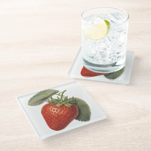 Vintage Strawberry  Glazen Onderzetter (Schuin)