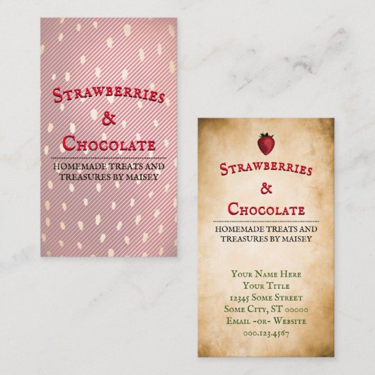 Vintage Strawberry Information Business Card Visitekaartje (Voorkant / Achterkant)