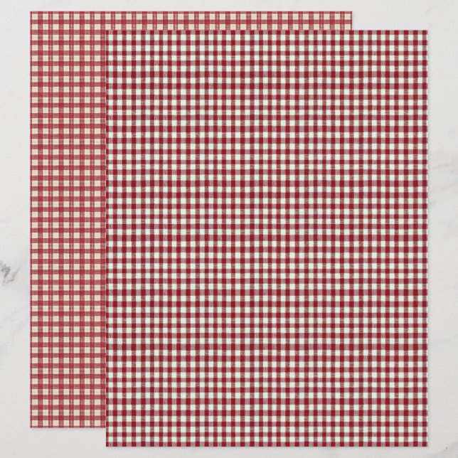 Vintage Strawberry Plaid Scrapbook Paper (Voorkant / Achterkant)