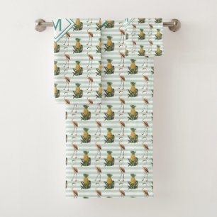 Vintage Streep Flamingo Ananas Patroon Monogram Bad Handdoek