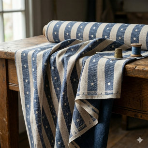 Vintage Streep & Kleine Sterren Blauw & Wit ID1306 Stof