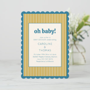Vintage Streep Scallop Blauwe Gele Baby Shower Kaart