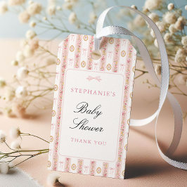 Vintage Strik Baby Shower Roze Bloemen Cadeaulabel