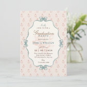 Vintage strik pastel blauw roze afstuderen kaart (Staand voorkant)