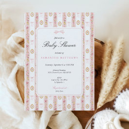 Vintage Strik Roze Bloem Meisje Baby Shower Kaart