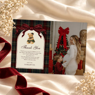 Vintage strik teddybeer Kerst baby shower foto Bedankkaart