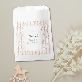 Vintage Strikroze Bloemachtige Baby Shower Bedankzakje