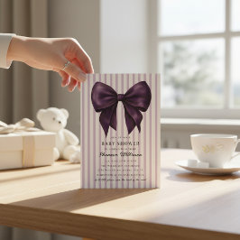 vintage stripe bow Baby Shower QR Invitation Kaart