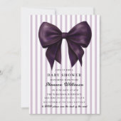 vintage stripe bow Baby Shower QR Invitation Kaart (Voorkant)