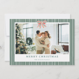 Vintage Stripe Bow Christmas Photo Holiday Card Feestdagenkaart