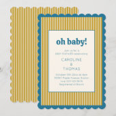 Vintage Stripe Scallop Blue Yellow Baby Shower Kaart (Voorkant / Achterkant)