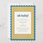 Vintage Stripe Scallop Blue Yellow Baby Shower Kaart (Voorkant)