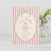 Vintage Striped Birthday Invitation, Whimsical Han Kaart (Staand voorkant)