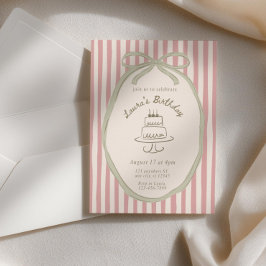 Vintage Striped Birthday Invitation, Whimsical Han Kaart