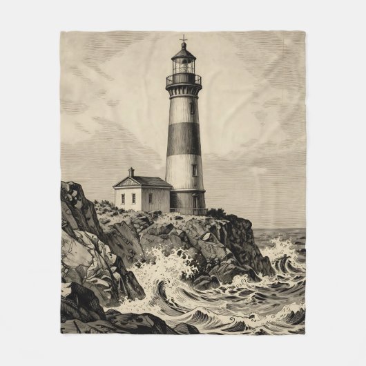 Vintage Striped Lighthouse Stormy Coast  Fleece Deken (Voorkant)