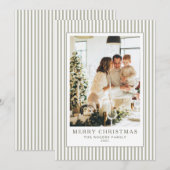 Vintage Stripes Sage Green Photo Christmas Feestdagenkaart (Voorkant / Achterkant)
