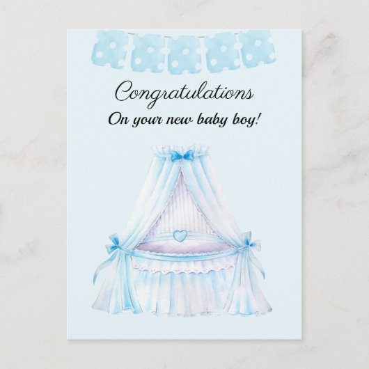 Vintage stroller baby boy congratulations cards briefkaart (Voorkant)