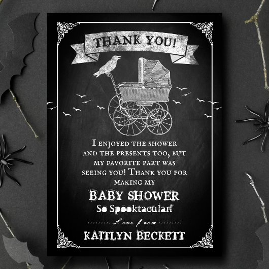 Vintage Stroller Halloween Baby shower Bedankkaart