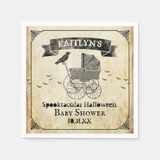 Vintage Stroller Halloween Baby shower Servet (Voorkant)