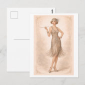 Vintage-Style 1920s Flapper Modeplaat Briefkaart (Voorkant / Achterkant)