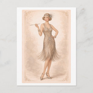 Vintage-Style 1920s Flapper Modeplaat Briefkaart