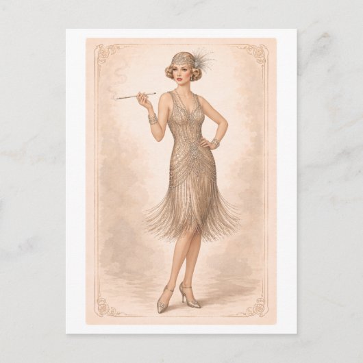 Vintage-Style 1920s Flapper Modeplaat Briefkaart (Voorkant)
