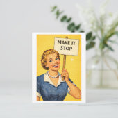 Vintage-Style 1950s "Maak het stop" Huisvrouw Briefkaart (Staand voorkant)