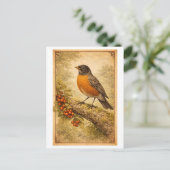 Vintage-Style American Robin Illustration Briefkaart (Staand voorkant)