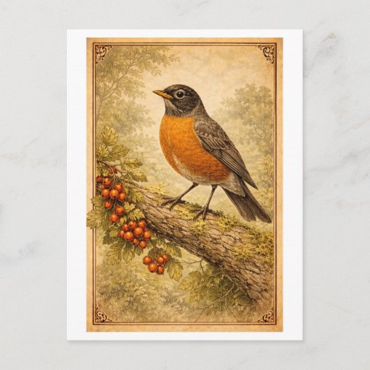 Vintage-Style American Robin Illustration Briefkaart (Voorkant)