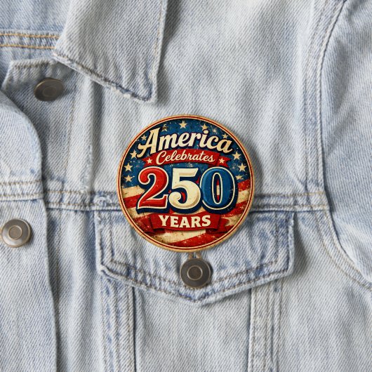 Vintage-Style America's 250th Birthday Button (In situ)