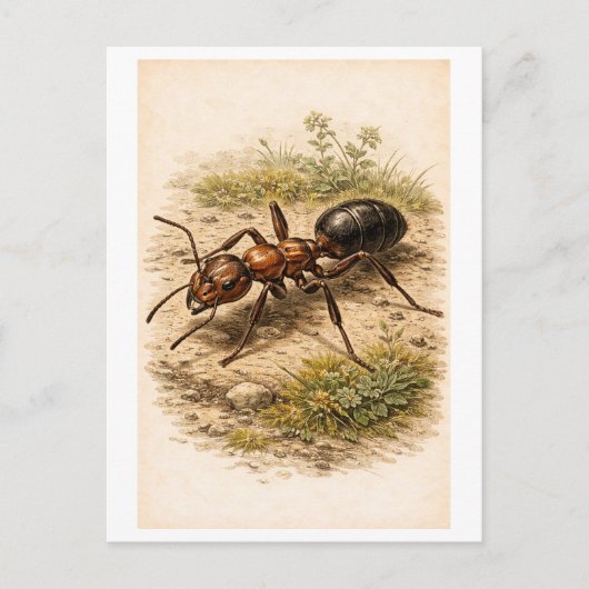 Vintage-Style Ant Illustration Briefkaart (Voorkant)
