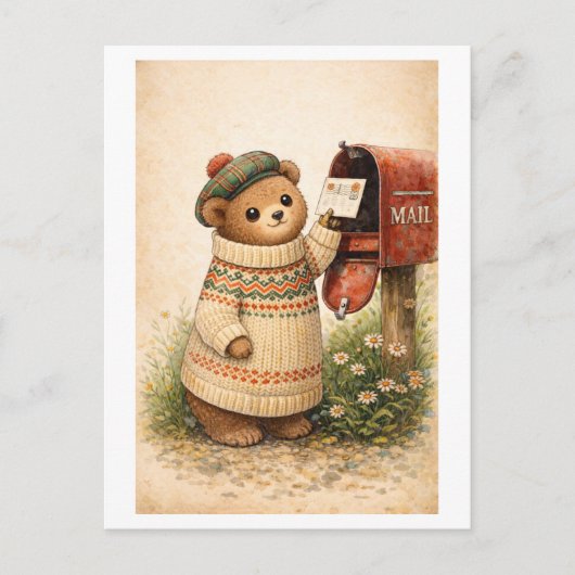 Vintage-Style Bear Mailing Postcard Briefkaart (Voorkant)