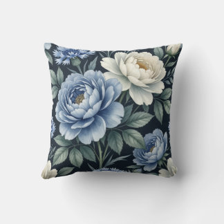Vintage Style Blue Floral Decorative Throw Pillow  Kussen