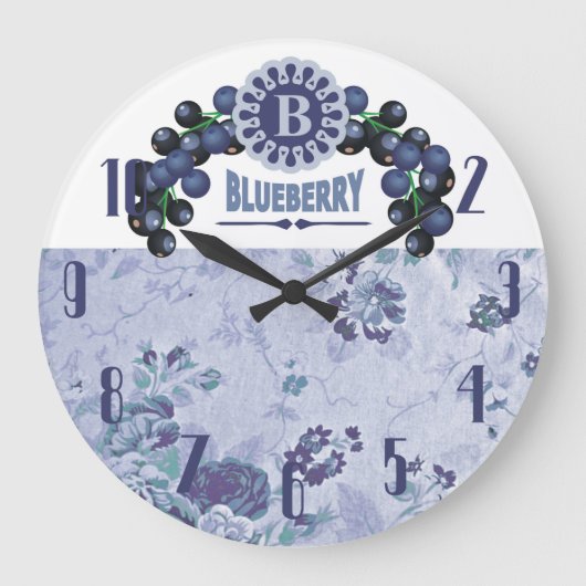 Vintage style blueberries fruit kitchen clock grote klok (Voorkant)