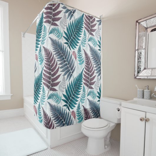 Vintage-style botanical fern leaves douchegordijn (In situ)