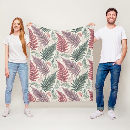 Vintage-style botanical fern leaves fleece deken (In situ)