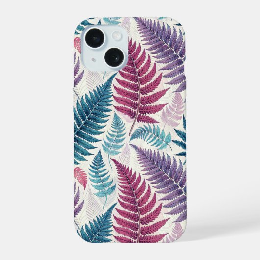 Vintage-style botanical fern leaves iPhone 15 case (Achterkant)
