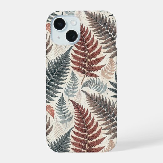 Vintage-style botanical fern leaves iPhone 15 case (Achterkant)