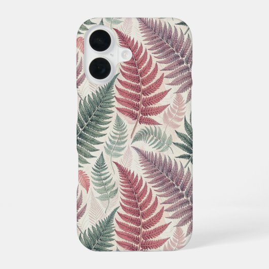 Vintage-style botanical fern leaves iPhone 16 hoesje (Achterkant)