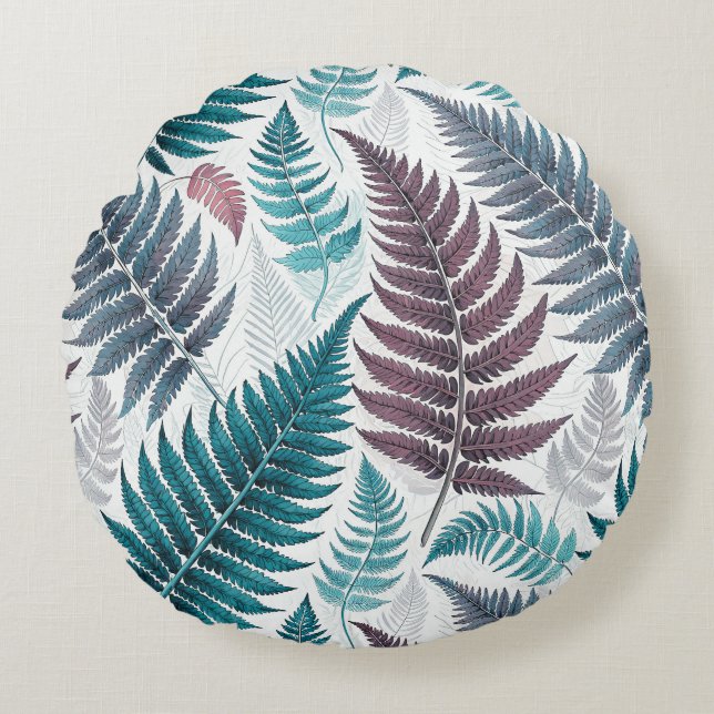 Vintage-style botanical fern leaves rond kussen (Voorkant)