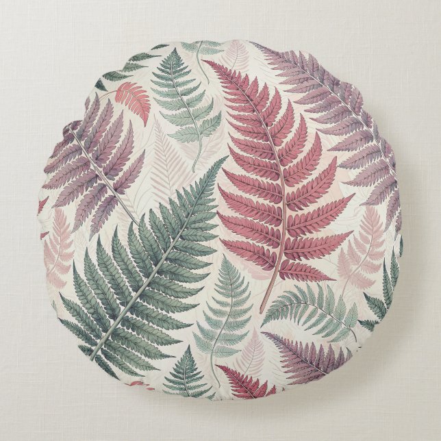 Vintage-style botanical fern leaves rond kussen (Voorkant)
