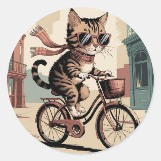 Vintage Style Cat Ronde Sticker