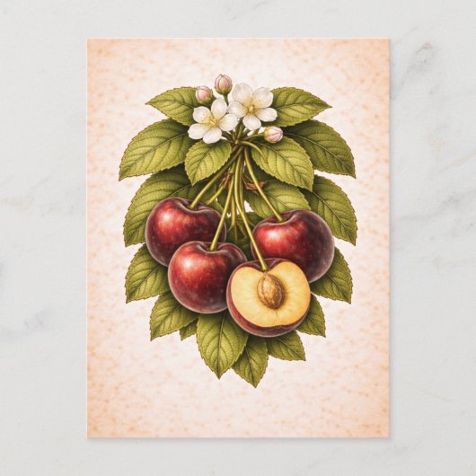 Vintage-Style Cherry Botanical Illustration Briefkaart (Voorkant)
